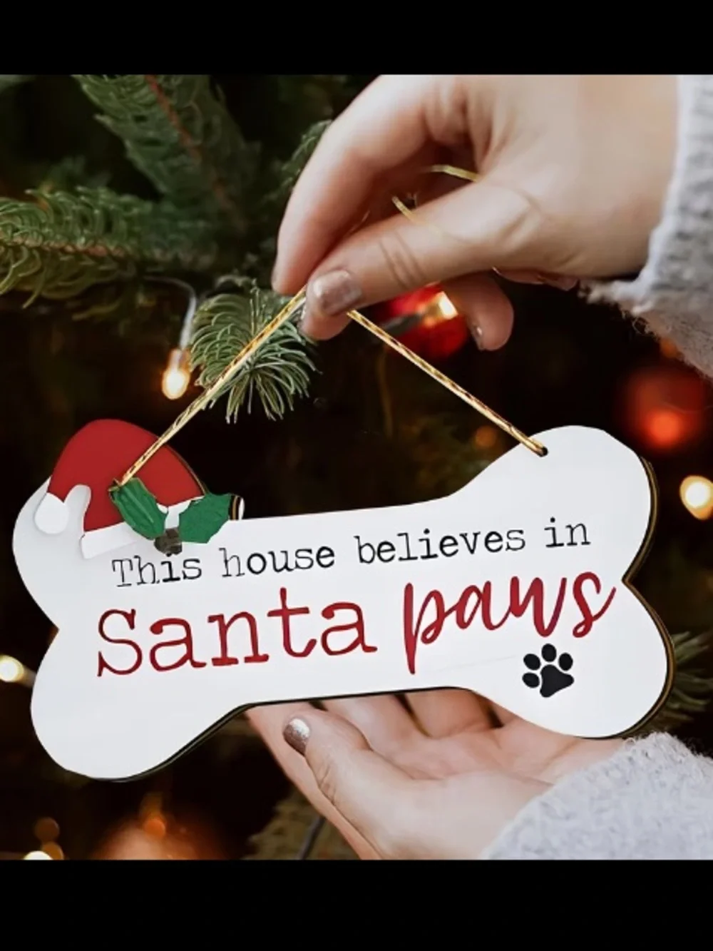 Santa Paws Bone Ornament - Set of 2